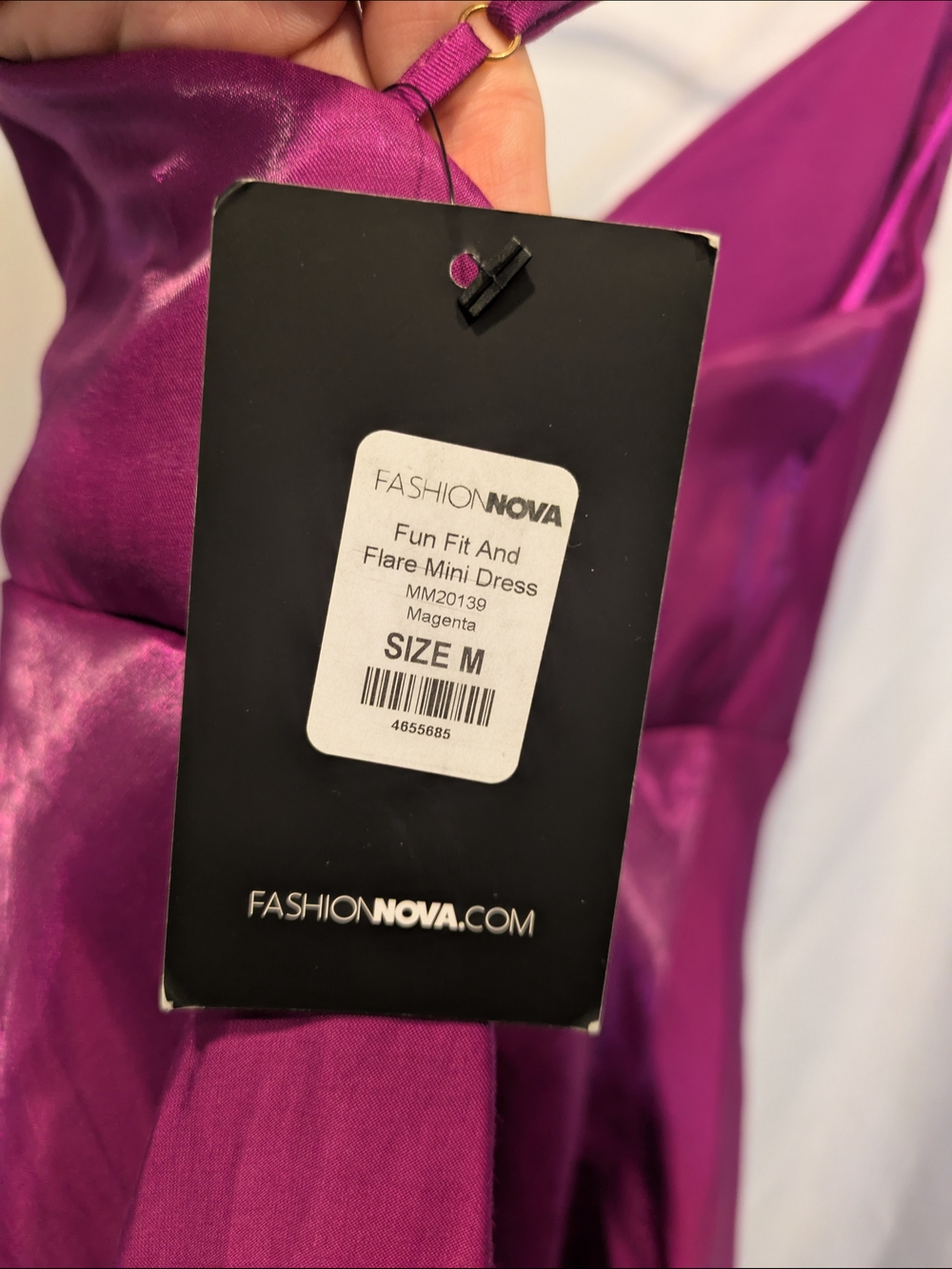 Fashion Nova Magenta Satin Holographic V-Neck Double Strap Mini Dress NWT - Picture 9 of 11